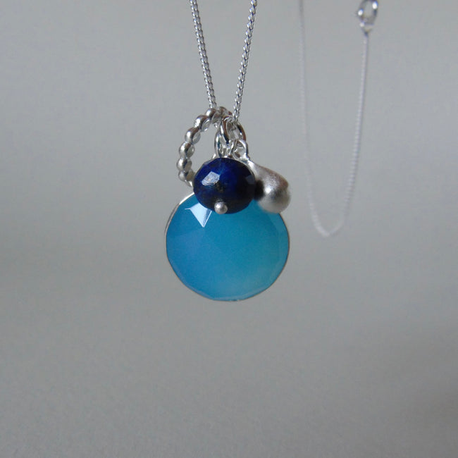 silver blue chalcedony charm necklace