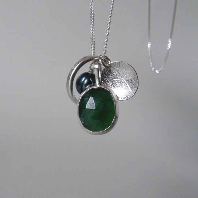 silver leaf and serpentine necklace