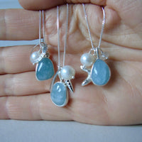 silver aquamarine beachcomber necklace