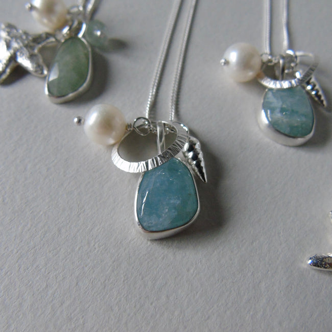 silver aquamarine beachcomber necklace