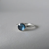 silver ring with freeform London blue topaz