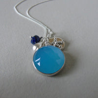 silver blue chalcedony charm necklace
