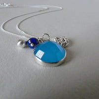 silver blue chalcedony charm necklace