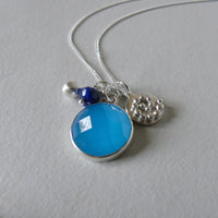 silver blue chalcedony charm necklace
