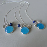silver blue chalcedony charm necklace