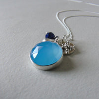 silver blue chalcedony charm necklace