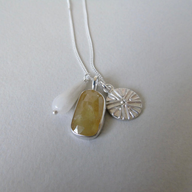 silver yellow sapphire sunshine charm necklace