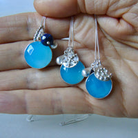 silver blue chalcedony charm necklace