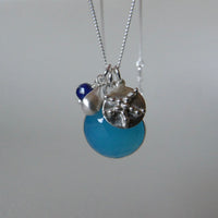 silver blue chalcedony charm necklace