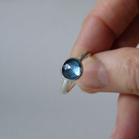 silver ring with freeform London blue topaz