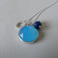 silver blue chalcedony charm necklace