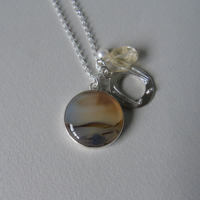 silver planet earth agate necklace