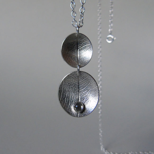 silver two leaf dish white topaz necklace