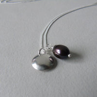 silver mini Selene necklace with black pearl