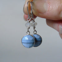 silver dangle earrings with opal, agate or emerald