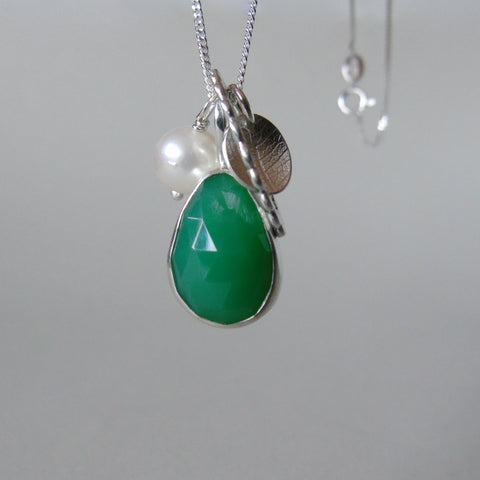 silver leaf and chrysoprase necklace