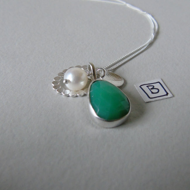 silver leaf and chrysoprase necklace