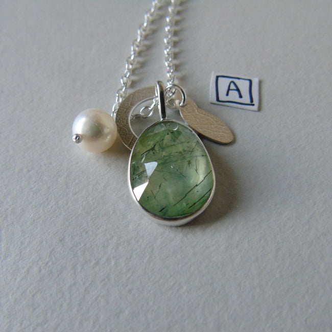 silver leaf and prehnite charm necklace