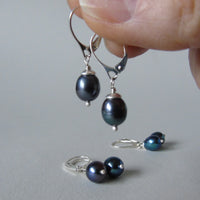 silver lever back earrings with peacock pearl drop