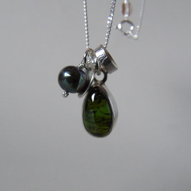 silver leaf and green tourmaline necklace