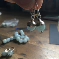 silver and aquamarine acorn earrings