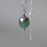 silver and prehnite or aventurine acorn necklace