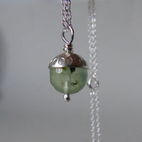 silver and prehnite or aventurine acorn necklace