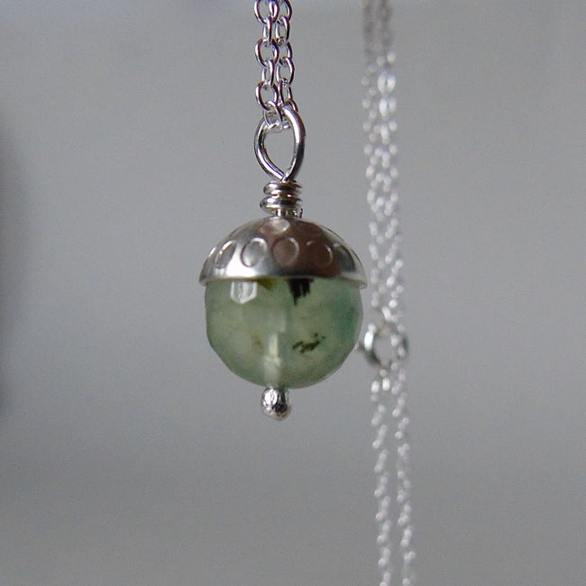 silver and prehnite or aventurine acorn necklace
