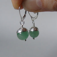 silver and prehnite or aventurine acorn earrings