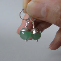 silver and prehnite or aventurine acorn earrings