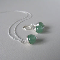silver and prehnite or aventurine acorn earrings