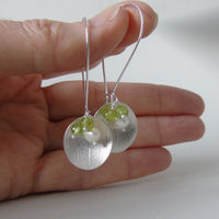 silver large leaf and peridot cluster earrings
