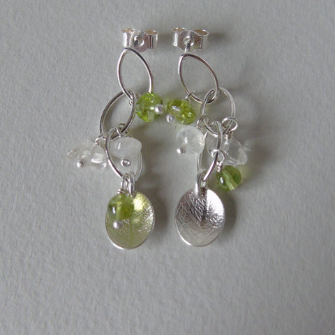 silver leaf and peridot earrings