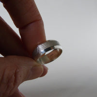 silver hand-forged 8mm leaf texture ring