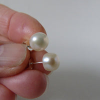 silver earrings with cream bouton pearls