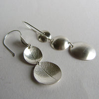 silver three large leaf dish earrings