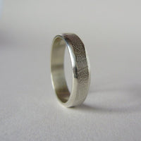 silver hand-forged 5mm leaf texture ring