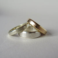 silver hand-forged 4mm leaf texture ring