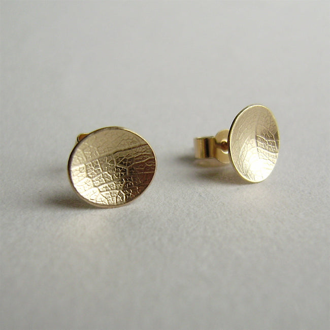 9ct yellow gold mini leaf dish studs