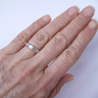 silver hand-forged 4mm leaf texture ring