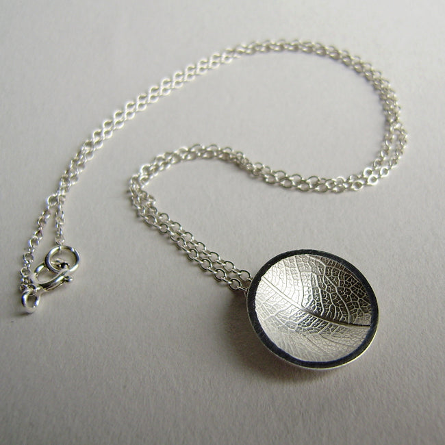 silver concave leaf necklace