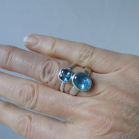 silver ring with cushion moss aquamarine