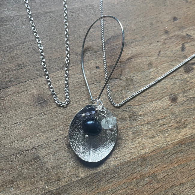 silver leaf and iolite necklace - ORDER