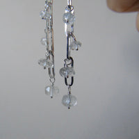 Long drop silver and aquamarine earrings