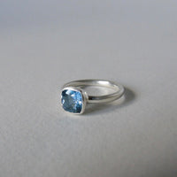 silver ring with cushion moss aquamarine