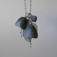 silver leaf and double porcelain pod necklace