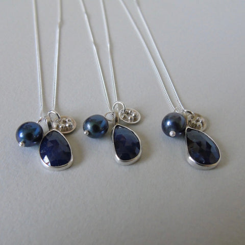 silver moonlit night sapphire necklace