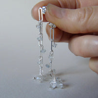 Long drop silver and aquamarine earrings