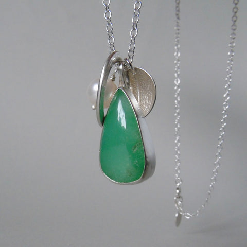silver leaf and chrysoprase necklace