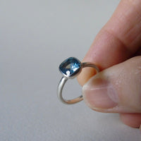 silver ring with cushion moss aquamarine